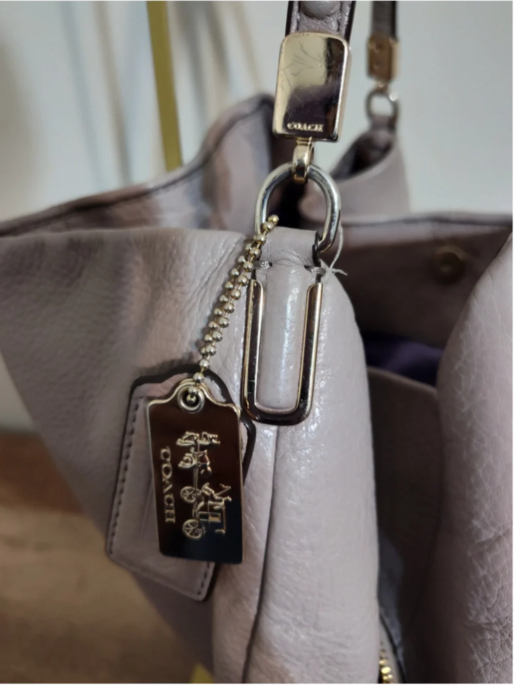 Women's Coach Leather Hobo Bag One Size Beige